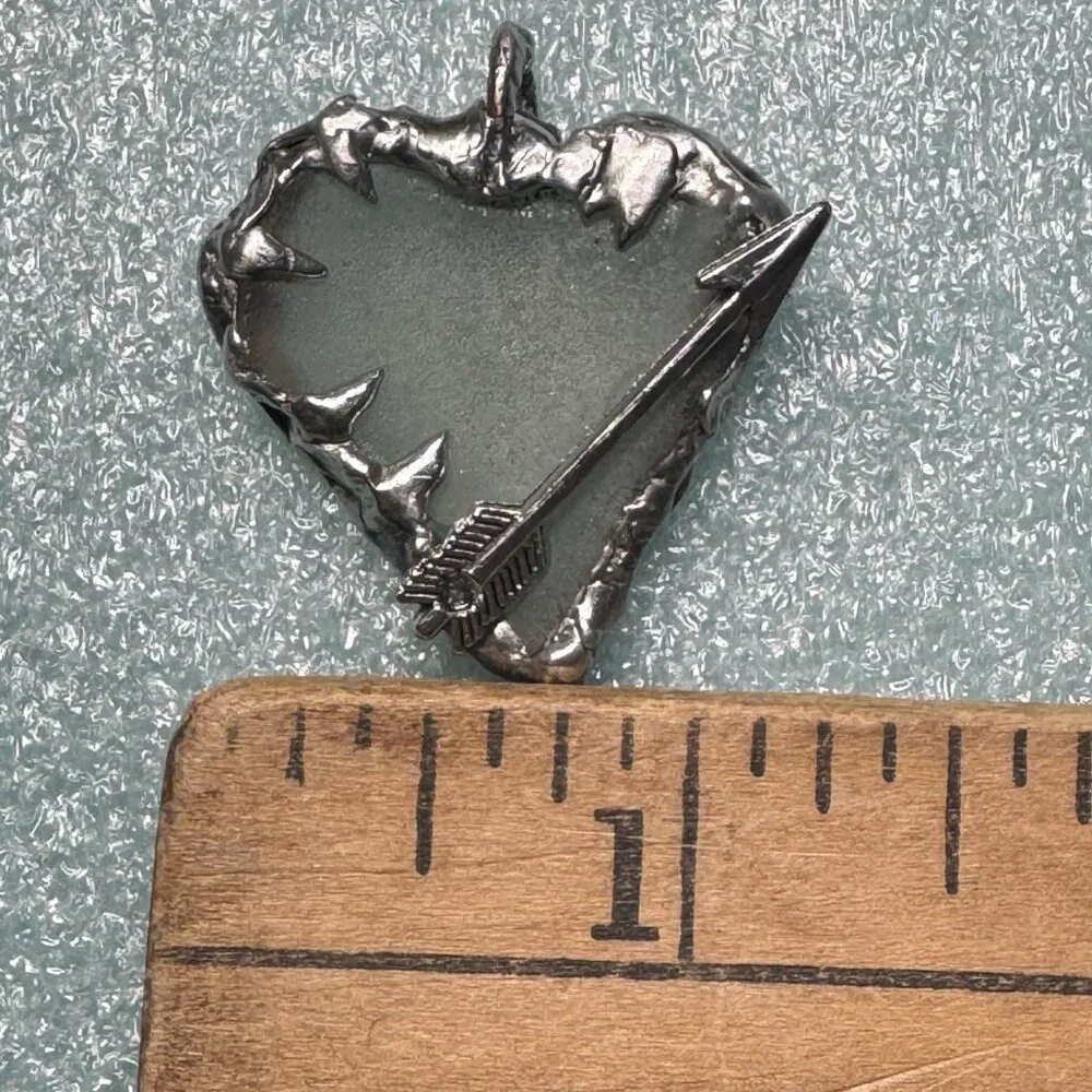 Artisan Sea Glass Heart Pendant With Silver Metalwork Arrow “Struck by Cupid” - Picture 10 of 15